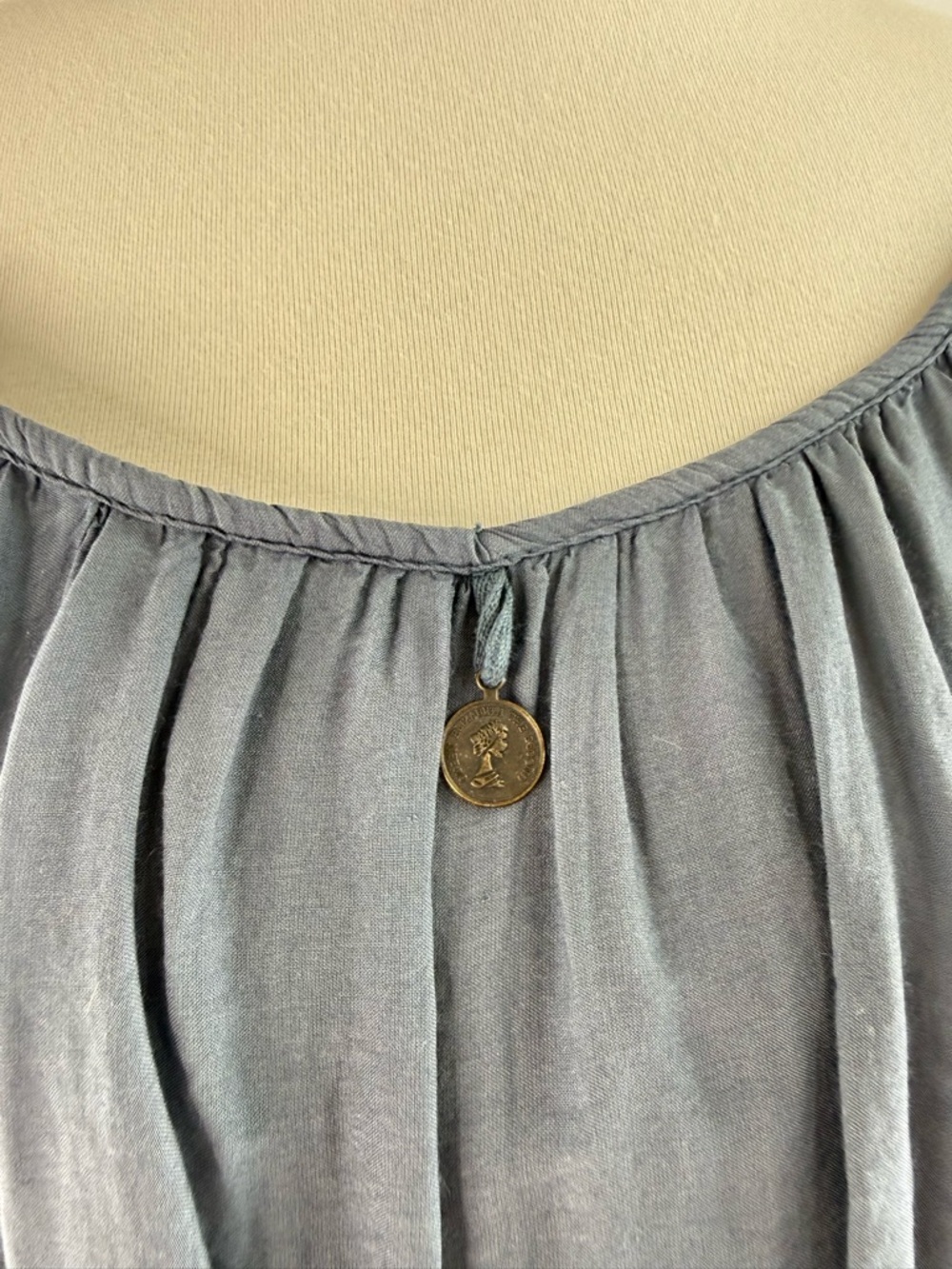 Tempo Paris Light Steel Blue Silk Blend Tiered Peasant Blouse - Picture 5 of 13